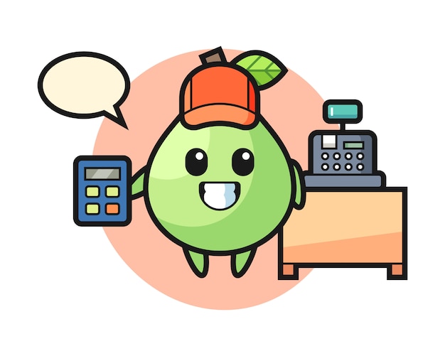 Illustration of guava character as a cashier, cute style design for t shirt, sticker, logo element