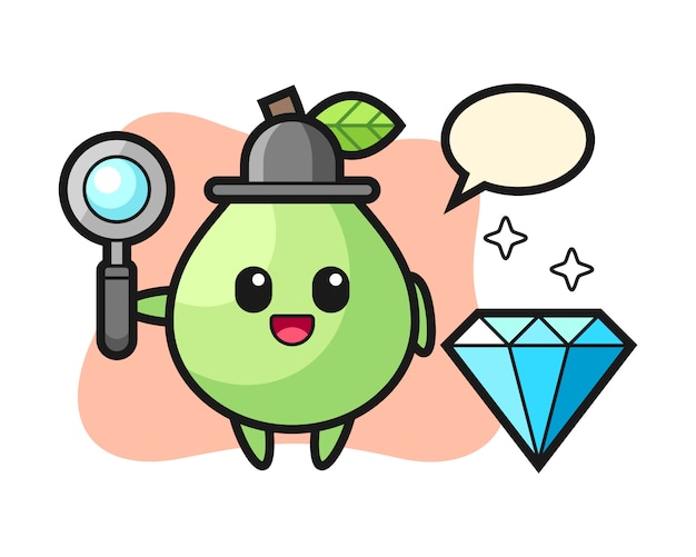 Illustration of guava character with a diamond, cute style design for t shirt, sticker, logo element