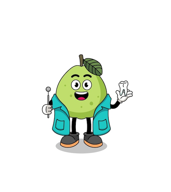 Illustration of guava mascot as a dentist character design