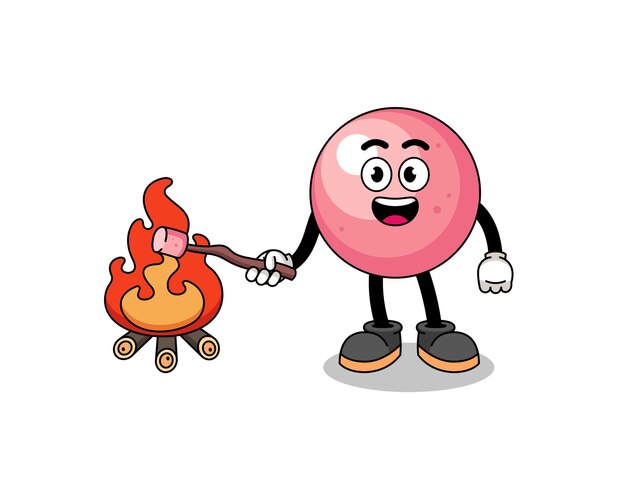 Vector illustration of gum ball burning a marshmallow