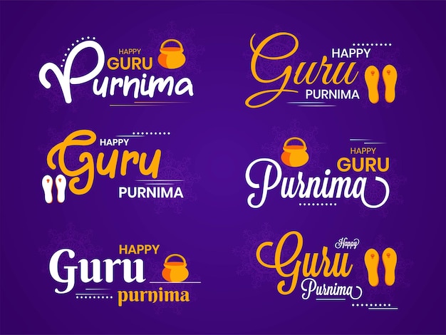 Illustration of guru purnima typography badges emblems and logo type vector design set