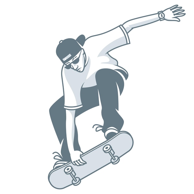 Vettore illustrazione, ragazzo fa un salto sullo skateboard, formato eps 10