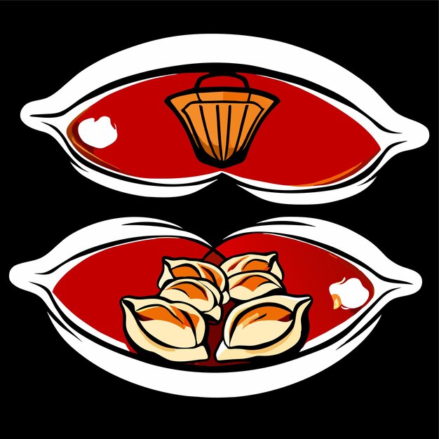 Illustrazione di gyoza con salsa di soia