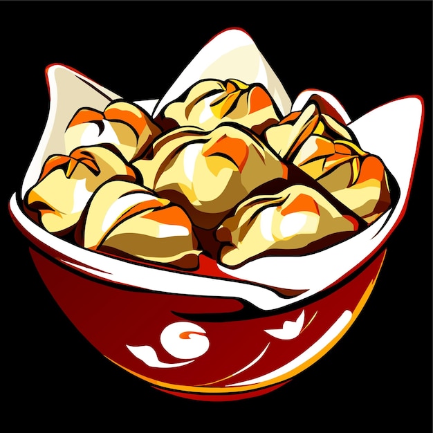 Vector illustration of gyoza dumplings with soy sauce