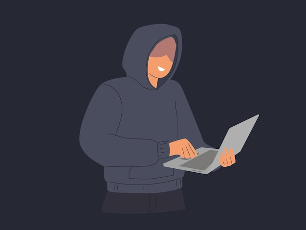illustration of hacker with laptop