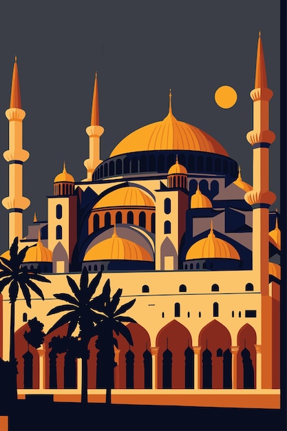 Vettore illustrazione delle cupole e dei minareti di hagia sophia nella vecchia città di costantinopoli