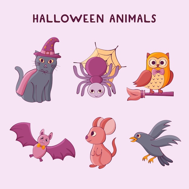 Vector illustration of halloween animals with cute style