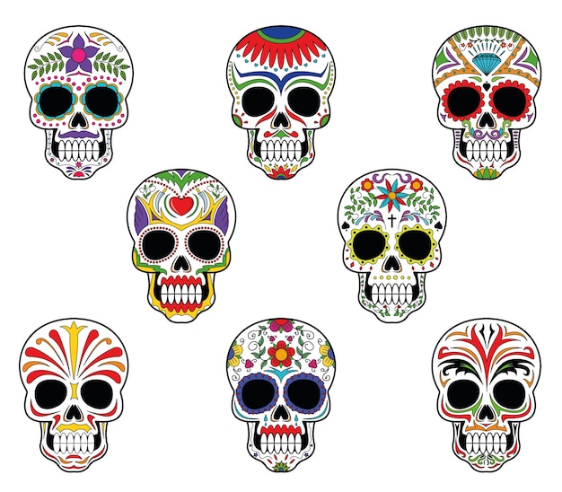 Illustration halloween color muerto skulls pack color