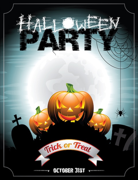 Vector illustration on a halloween party theme with pumkins.