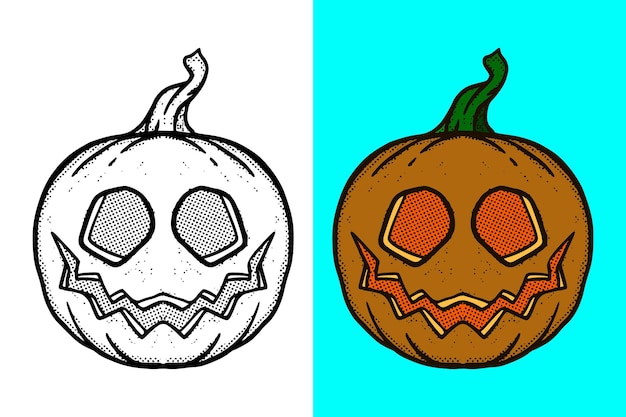 Illustration halloween pumpkin hand drawn cartoon vintage style vector