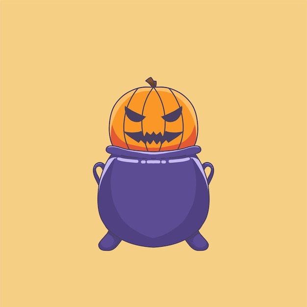 Vector illustration of a halloween pumpkin in a pot of potions