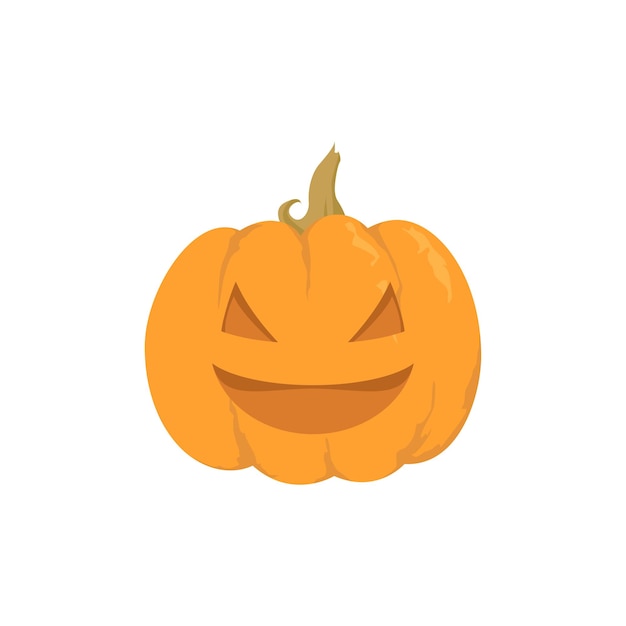 Illustration of a Halloween pumpkin with a carved happy and funny face. Vector isolated