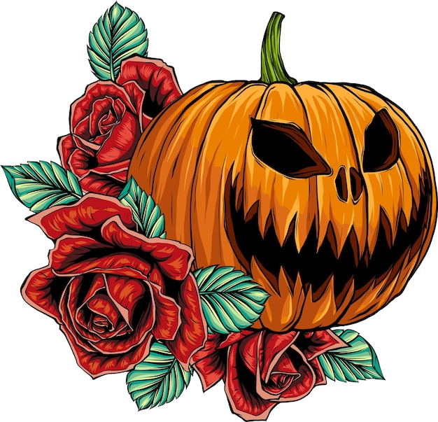 illustration of halloween Pumpkin with Roses