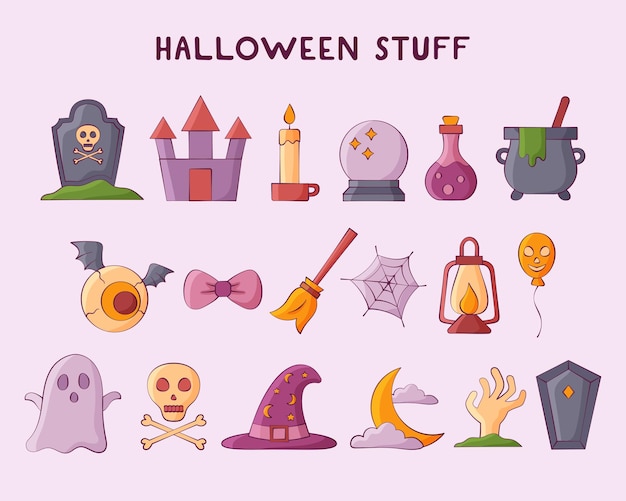Vector illustration of halloween stuff with cute style