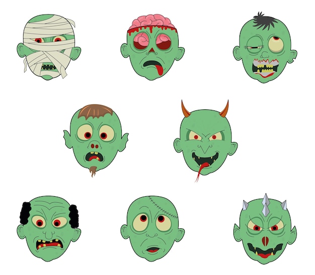 Vector illustration halloween vector green zombies pack