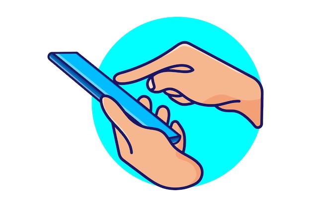 Иллюстрация ручного щелчка по мобильному телефону на современном векторном белом фоне мультфильма