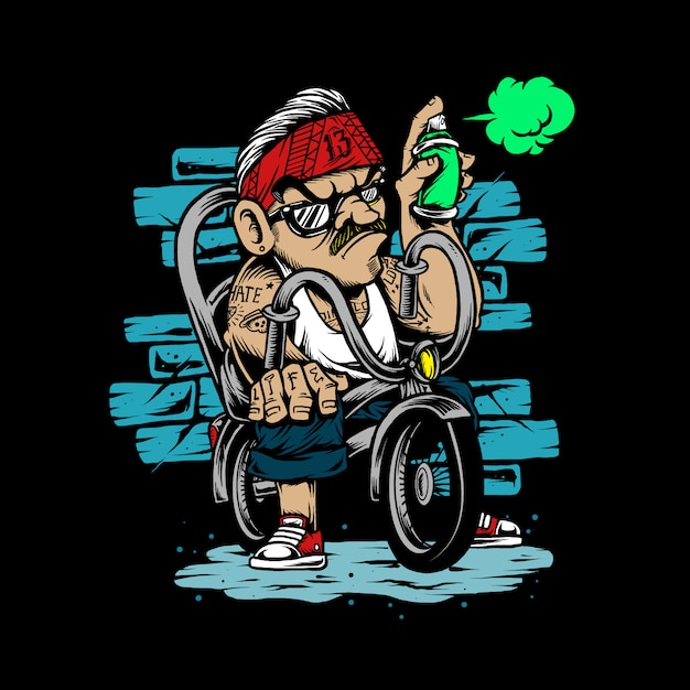 Illustrazione disegno a mano bicicletta gangster