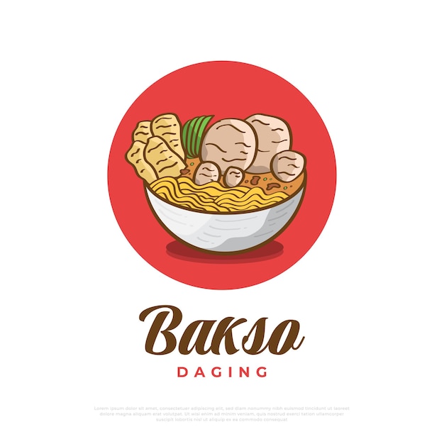 Illustrazione di bakso disegnato a mano o polpette servite con tagliatelle e cracker illustrazione della cucina asiatica