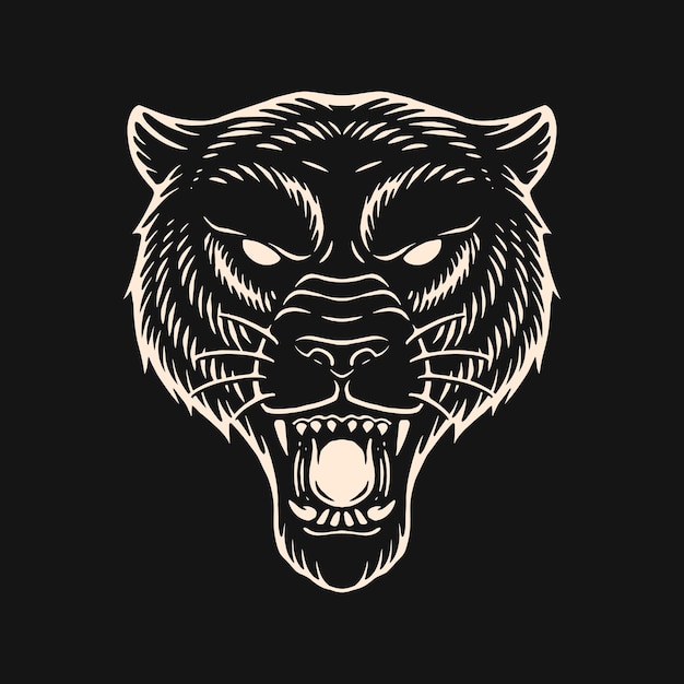 Vector illustration of hand drawn balck panther head