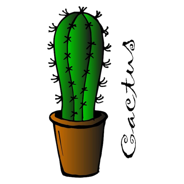 Иллюстрация рисованной кактус в горшке