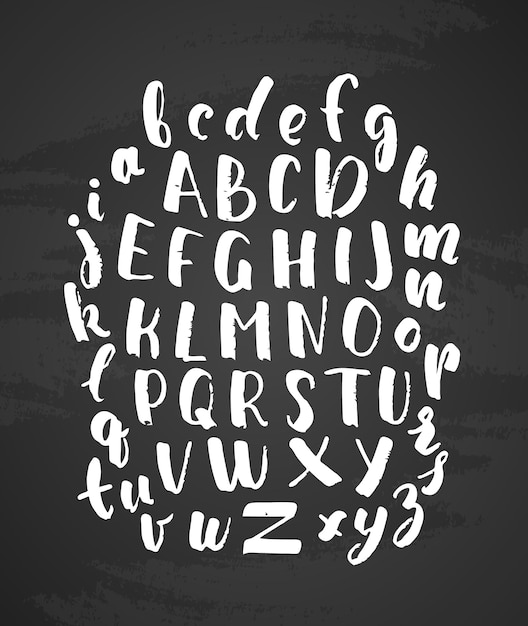 Иллюстрация: рисованные буквы английского алфавита гранж на доске