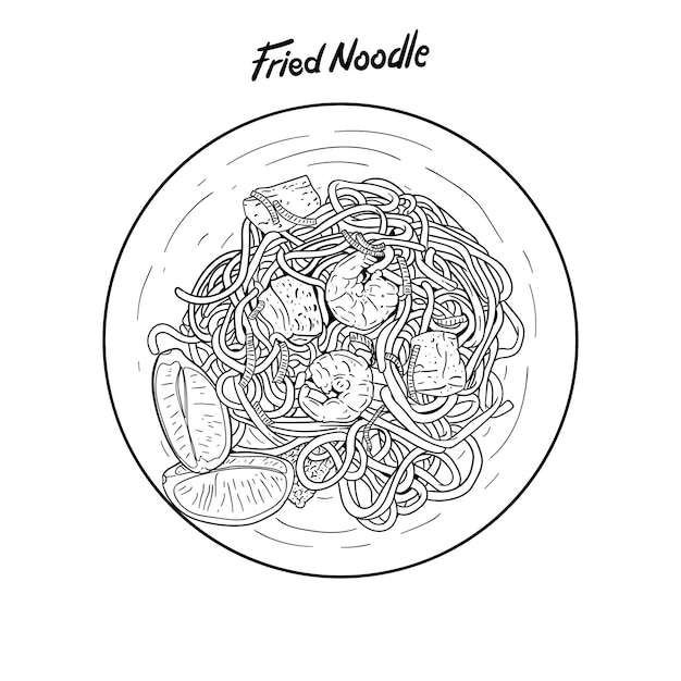 Vettore illustrazione disegnata a mano fritto noodle