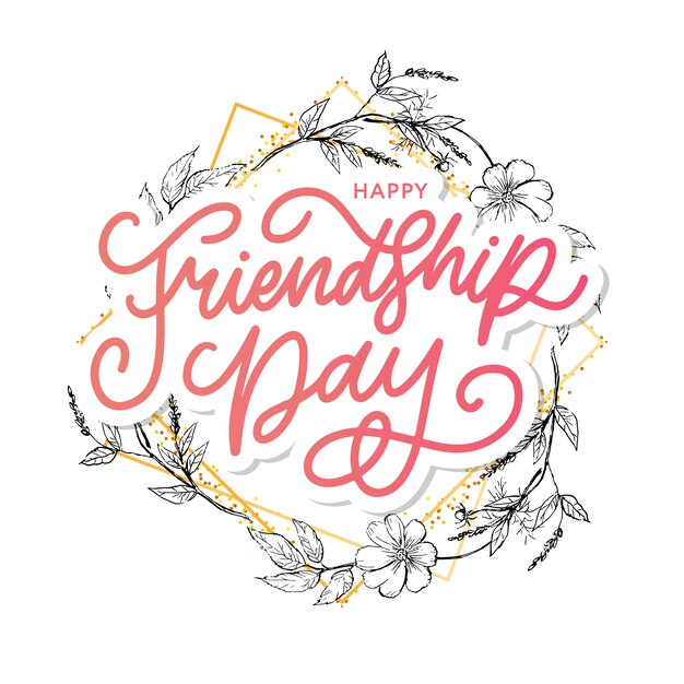 Illustration of hand drawn happy friendship day felicitation in fashion style with lettering text sign and color triangle for grunge effect  on white background