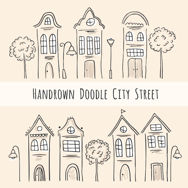 Illustration of hand drawn houses set of vector doodle european houses street