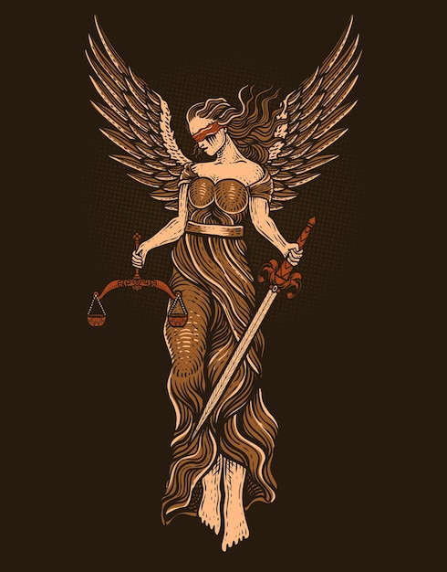 Vector illustration hand drawn justice angel woman