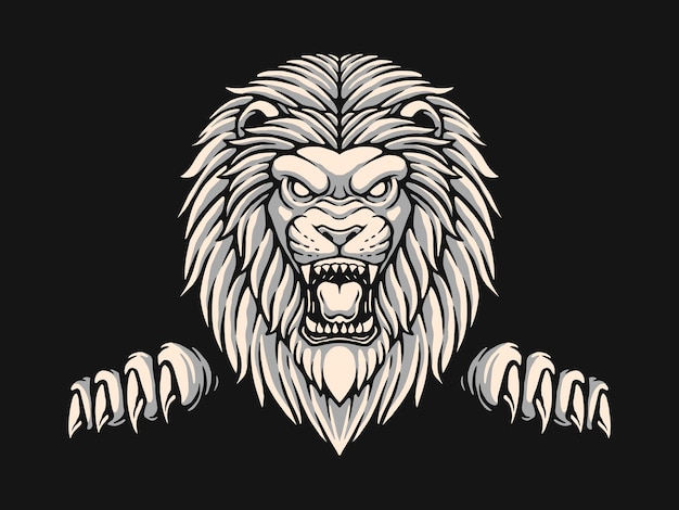 Vector illustration of hand drawn lion head with claw