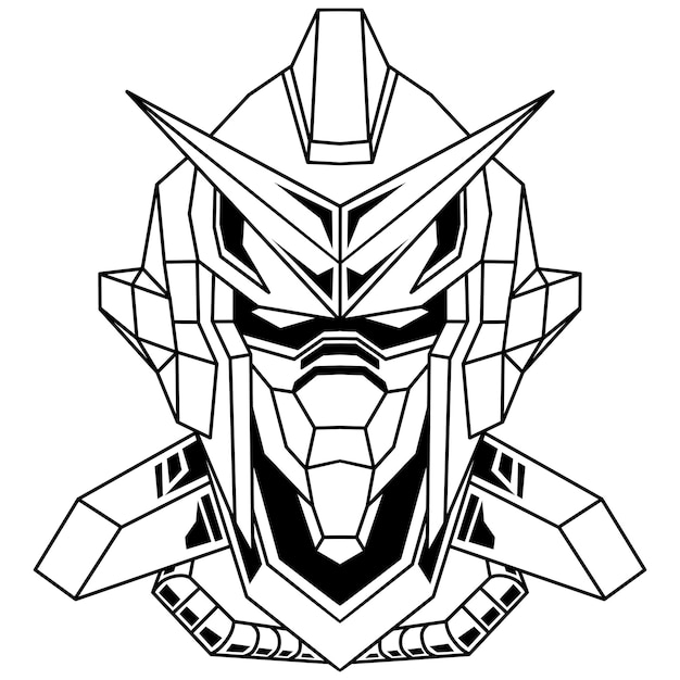 Illustration of hand drawn of robot Head line art