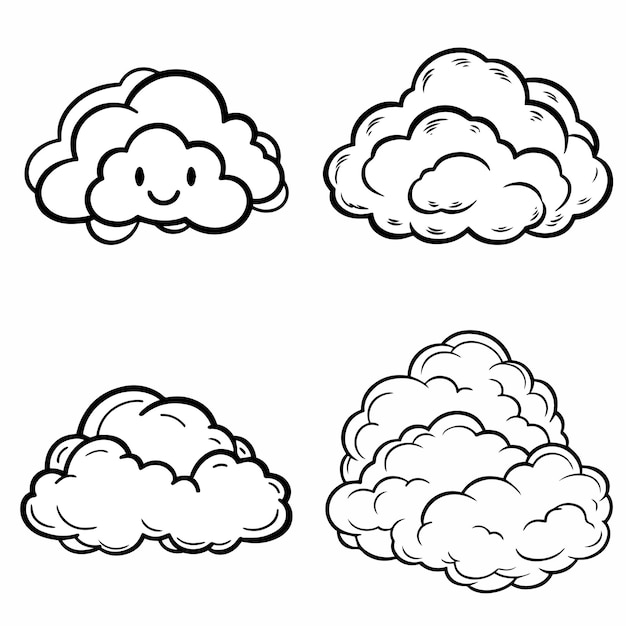 illustration of hand drawn vector coloring book clouds