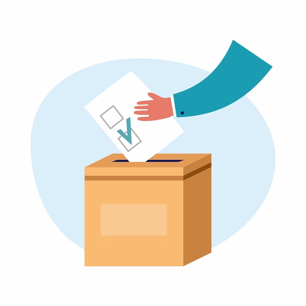 Vector illustration of a hand dropping a ballot into a ballot box. elections and referendums