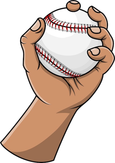 Illustration of a hand holding a baseball