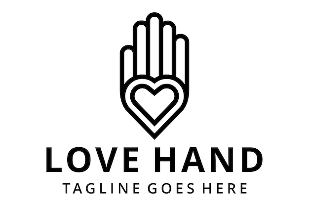 Illustration hand holding a heart or love sign logo design