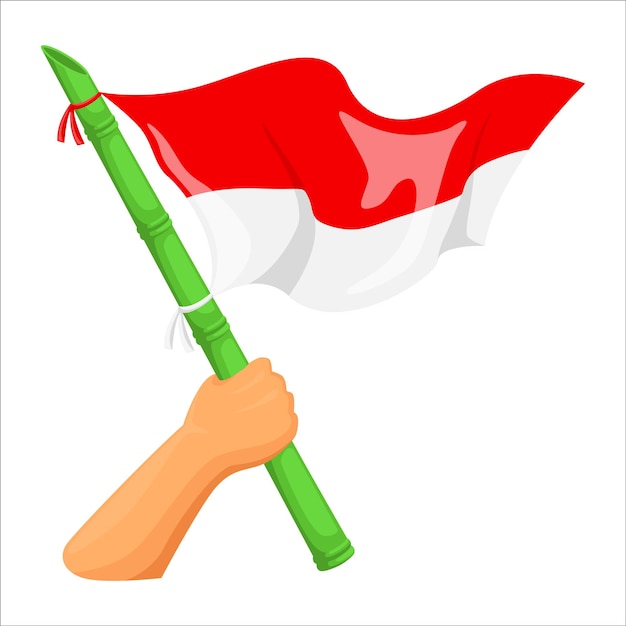 illustration of a hand holding the Indonesian flag with the theme of Indonesia independence day