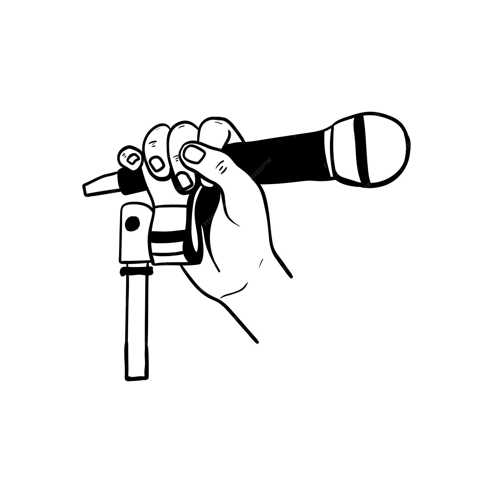 Premium Vector Illustration of a hand holding a microphonehand drawn