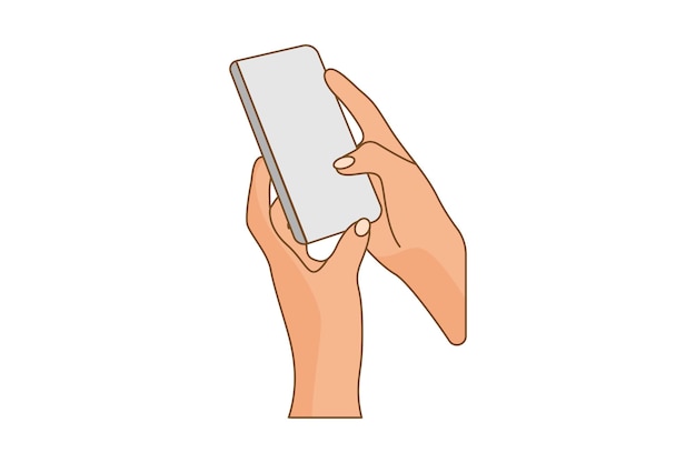 Illustration of a hand holding smartphone vector design white background