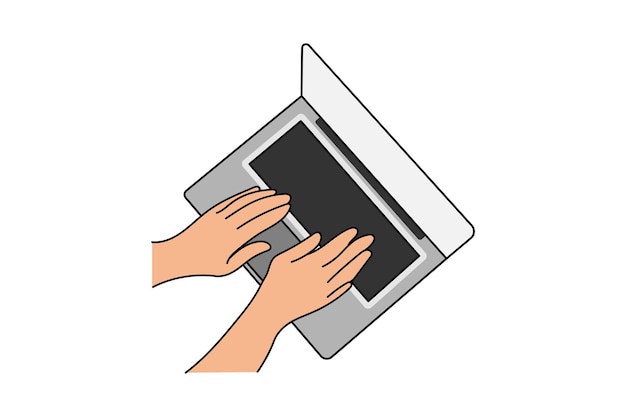 Illustration of a hand on a laptop use white background