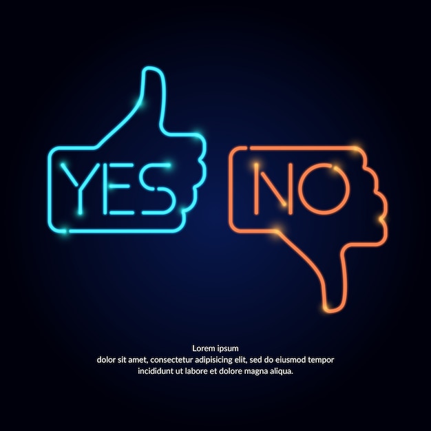 Illustration of hand voting with yes and no in neon style suitable for website design