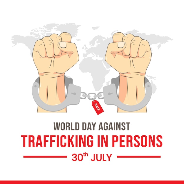 illustration of handcuffed hands and price tag to celebrate world day against trafficking in persons
