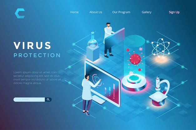 Vector illustration of handling viruses in the laboratory, preventing the spread of viruses, research into the development of health technology in isometric 3d style