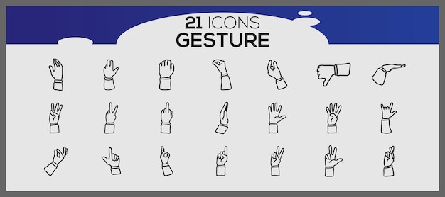 Vector illustration of hands gesture set in thin line icon hand gesture collection touchscreen gesture