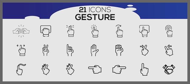 Vector illustration of hands gesture set in thin line icon hand gesture collection touchscreen gesture