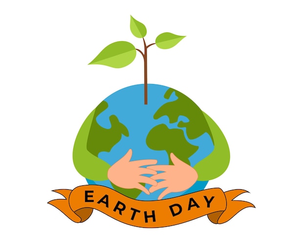 illustration of hands hugging the earth happy earth day banner illustration