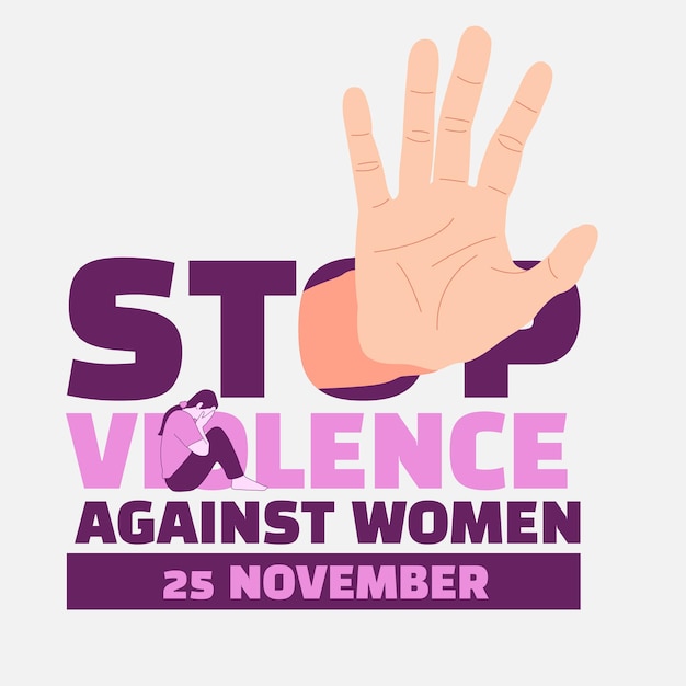 Vector illustration of hands stopping violence against women