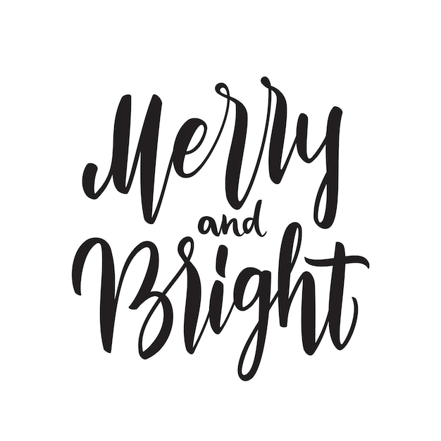   illustration. Handwritten elegant brush lettering of Merry and Bright