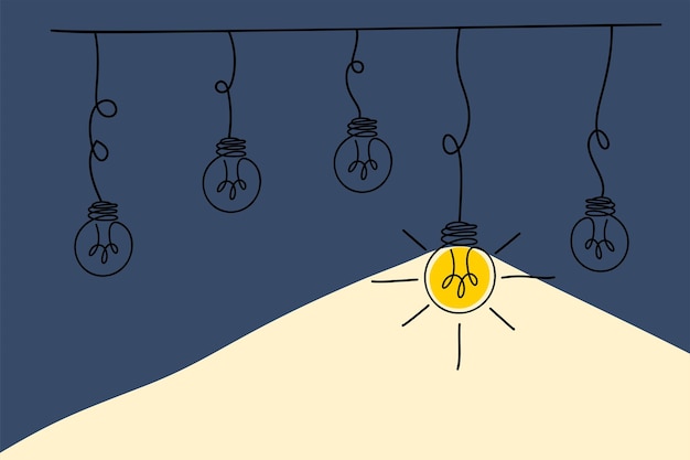 Vector illustration of hanging light bulbs creative idea concept of simplifying complex business process