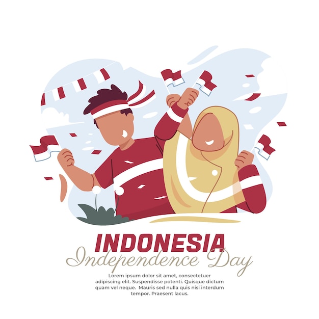Illustrazione della felicità nel giorno dell'indipendenza indonesiana