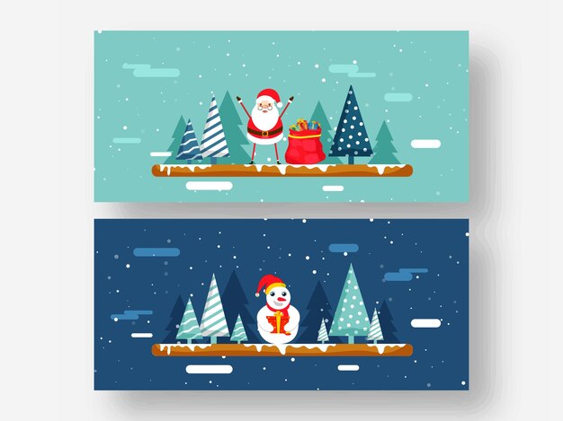 Vector illustration of happiness santa claus with snowman character